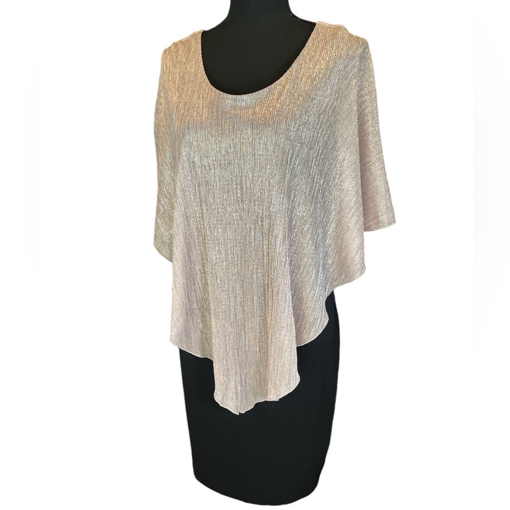 Enfocus Studio Cocktail Party Wedding Dress Black with Silvery Cape Top …